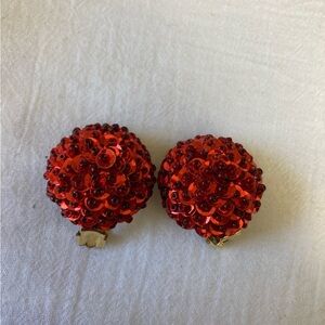 Red Sequins Vintage Clip‎ on Earrings